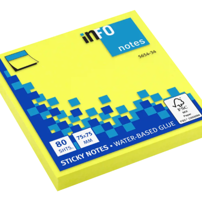 Bloco de notas autocolantes amarelas com embalagem azul