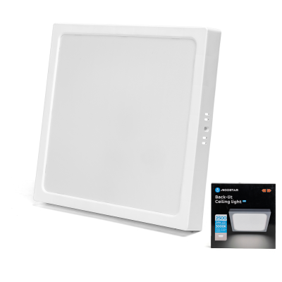 Luz de teto quadrada branca com painel LED e embalagem preta