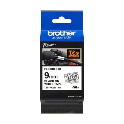 Embalagem de fita de etiquetas Brother P-touch preta em branco 9 mm