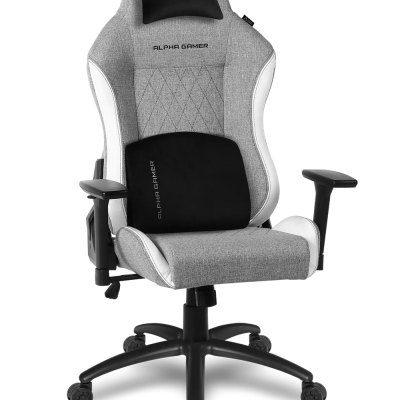 Cadeira gamer ALPHA GAMER cinzenta e branca com base preta e rodas