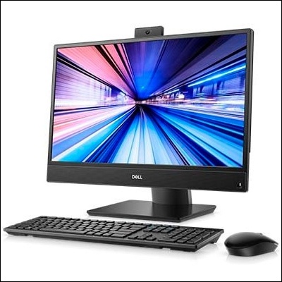 Computador de secretária Dell preto com monitor, teclado e rato