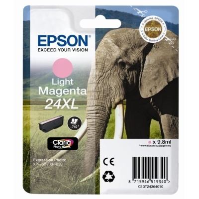 Embalagem de tinteiro Epson Light Magenta 24XL para impressora com imagem de elefante