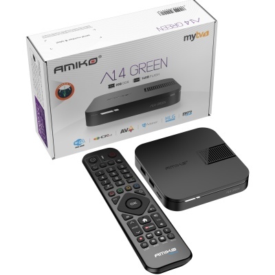 Receptor&#x20;Amiko&#x20;A14&#x20;Green&#x20;-&#x20;2GB&#x2F;16GB&#x20;-&#x20;Android&#x20;14&#x20;-&#x20;Box&#x20;IPTV&#x20;-&#x20;MyTV&#x20;3&#x20;-&#x20;Dual-Band