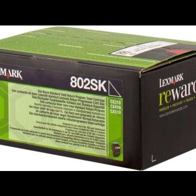 Caixa de toner Lexmark preta e verde com texto e códigos CX310, CX410, CX510.
