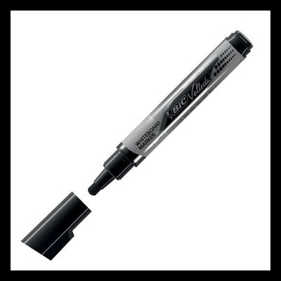 Marcador BIC Velleda para quadro branco, prateado e preto, tampa removida