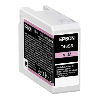 cartucho de tinta Epson T46S6 Vivid Light Magenta branco com etiquetas coloridas