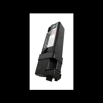 Cartucho de toner preto rectangular com etiqueta e pictogramas