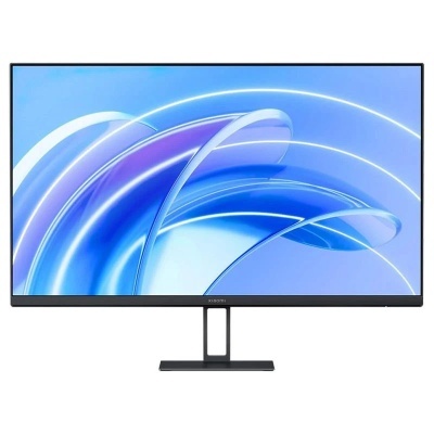 Monitor Xiaomi com ecrã azul e branca sobre base preta