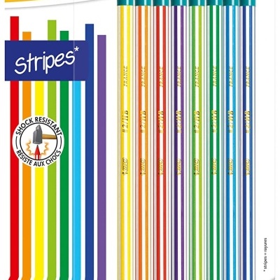 Conjunto de 8 lápis Bic Evolution riscas coloridas em embalagem amarela
