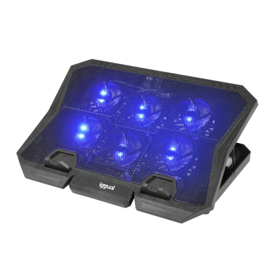 Suporte de arrefecimento para portátil preto com ventoinhas azuis iluminadas