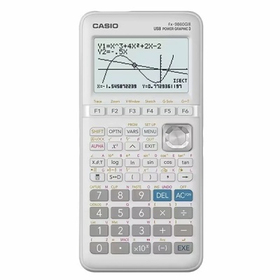 Calculadora gráfica CASIO fx-9860GIII com visor LCD e botões coloridos.
