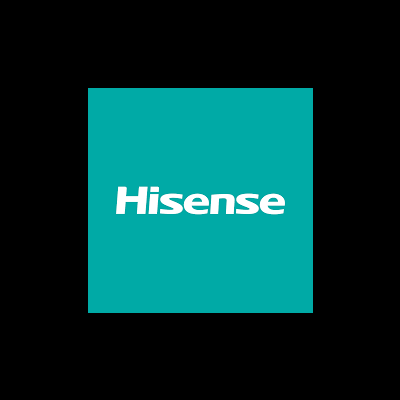 Logótipo Hisense em fundo azul-turquesa