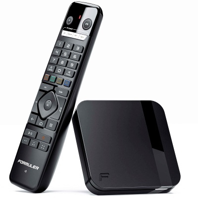 Comando remoto preto FORMULER V3 com botões coloridos e base preta