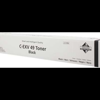 Embalagem branca de toner Canon C-EXV 49 Black com texto e selo preto