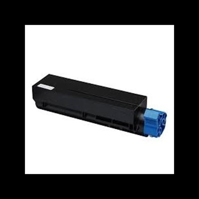 Cartucho de toner preto com conector azul em fundo branco