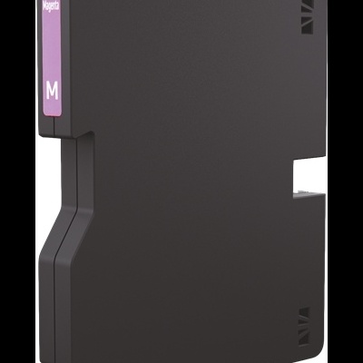 Cartucho de tinta magenta para impressora preta com etiqueta roxa