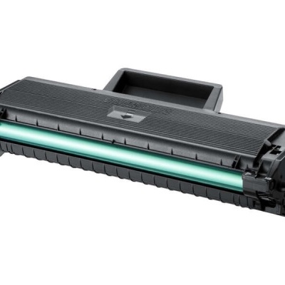 Toner de impressora preto com barra verde clara em fundo branco