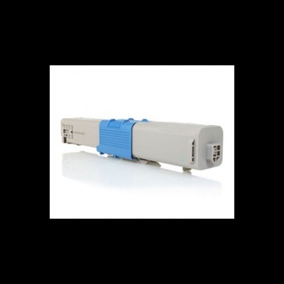 Toner para impressora reciclado cinza e azul em fundo branco