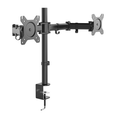 Suporte duplo em metal preto para monitores com base de fixação