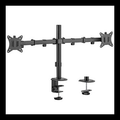 Suporte preto para dois monitores com fixação de mesa