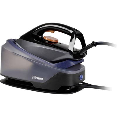 Ferro a vapor preto e azul com botão castanho da marca TRISTAR