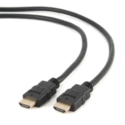 Cabo HDMI preto com conectores metálicos e revestimento plástico