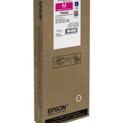 Caixa de cartucho de tinta Epson T9443 Magenta Photoblack de papelão castanho com etiqueta branca