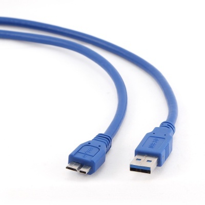 Cabo USB azul com conectores USB A e USB 3.0 Micro B