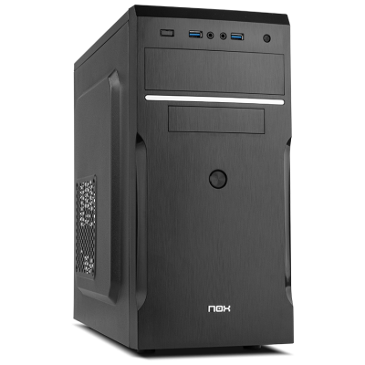 Computador de secretária com caixa preta e portas USB