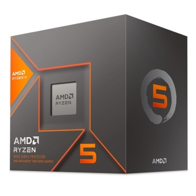 Caixa de processador AMD Ryzen 5 série 8000 preta com detalhes em laranja