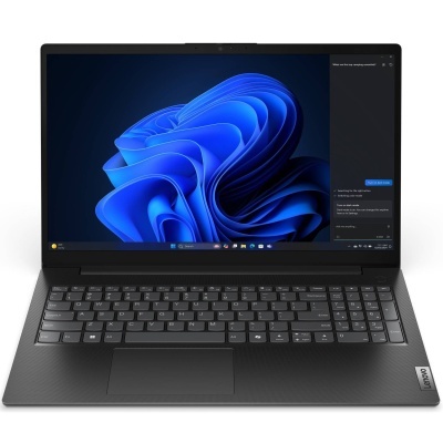 Computador portátil Lenovo preto com teclado e ecrã Windows 11 azul