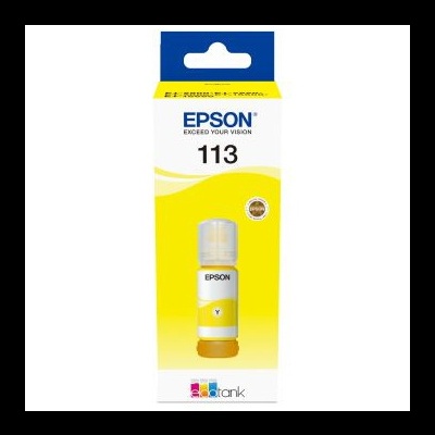 Frasco de tinta amarela Epson 113 para impressora na caixa