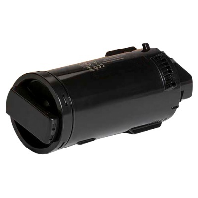 Toner preto cilíndrico para impressora com tampa preta isolado em fundo branco