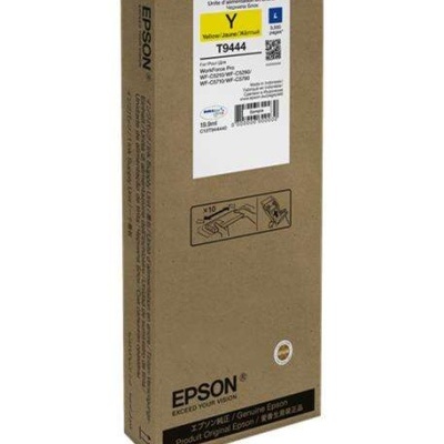 Embalagem Epson para tinta amarela T9444 em caixa de cartão castanho com etiqueta branca