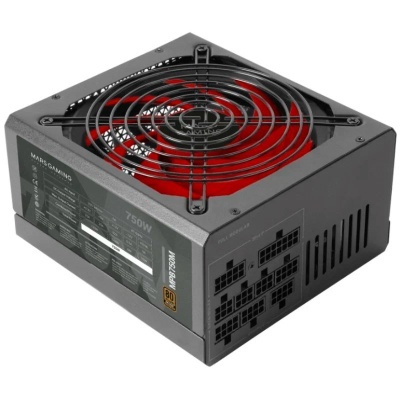Fonte de alimentação modular MARSGAMING 750W com ventoinha vermelha e grelha preta