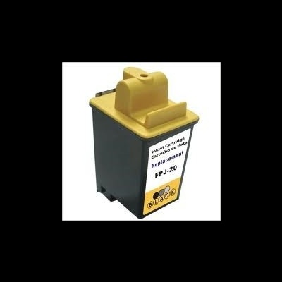 Cartucho de tinta para impressora preto com tampa amarela e etiqueta branca