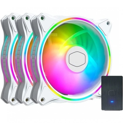 Quatro ventoinhas RGB brancas com controlo remoto preto