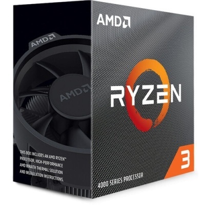 Caixa de processador AMD Ryzen 3 cinzenta e preta com logótipo AMD