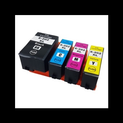 Tinteiros XL para impressora nas cores preto, cyan, magenta e amarelo com etiquetas