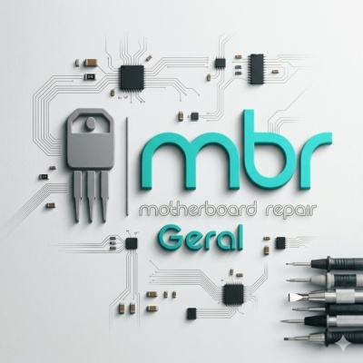 Placa de circuito com componentes eletrónicos, texto mbr motherboard repair Geral, ferramentas de precisão