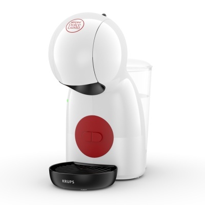Máquina de café branca Krups NESCAFÉ Dolce Gusto com detalhes vermelhos e tanque de água transparente