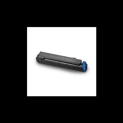 Toner preto para impressora com detalhe azul, sobre fundo branco.