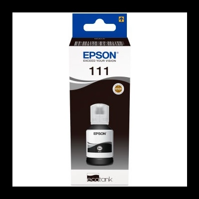 Frasco de tinta Epson EcoTank 111 com embalagem branca, azul e preto