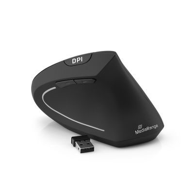 Rato ergonómico sem fios preto MediaRange com botão DPI e recetor USB