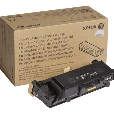 Cartucho de toner preto da Xerox com caixa castanha ao fundo