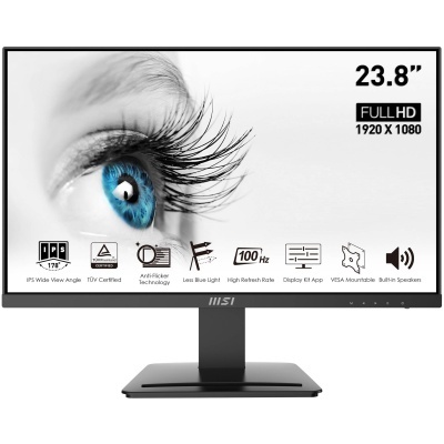 Monitor MSI preto 23.8 FULL HD com olho azul na tela