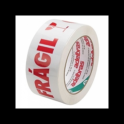 Fita adesiva branca com texto vermelho FRÁGIL para embalagem