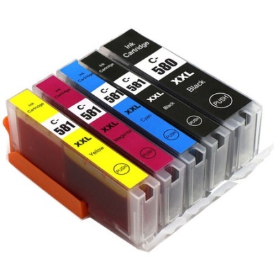 Tinteiros de impressora XXL em várias cores com etiquetas