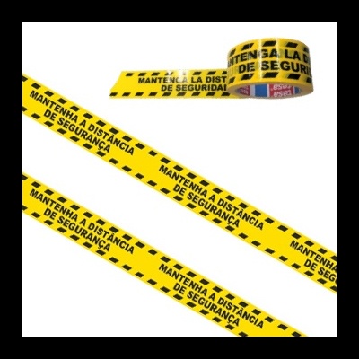 Fita adesiva amarela para demarcação com texto de segurança.