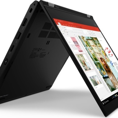Portátil Lenovo ThinkPad X13 Yoga preto em modo tenda